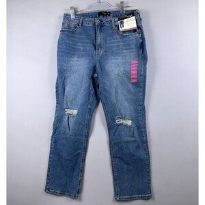 Stitch Star Slim Straight Leg Jeans High Rise Womens Size 14 Distressed Blue